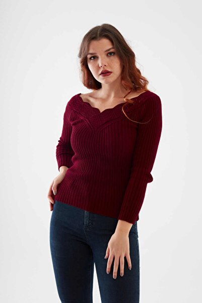 citycenterfashion Γυναικείο γιακά μπορντό πουλόβερ Guipure Cty-cnd-11903b