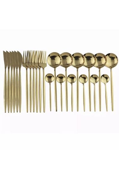 AÇIKEL Cutlery Set 6 People Gold Set Gold Color Cutlery Set