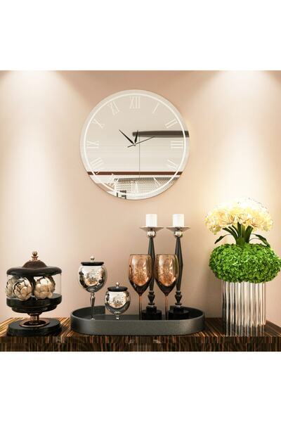 Camexstore Beyaz Roma Rakamlı Aynalı Duvar Saati