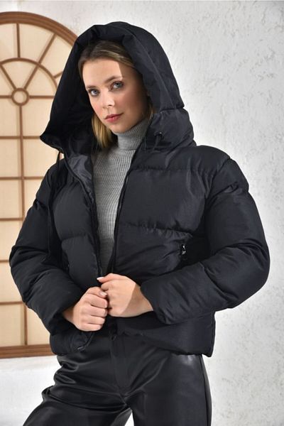 VOLT CLOTHİNG Palton negru cu glugă pentru femei