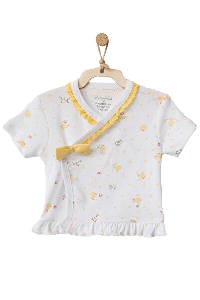 andywawa Kız Bebek Civciv Desenli Beyaz Tekli Zıbın Ac21574