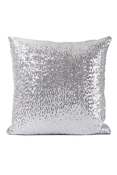 ByUtku Sequined Decorative Throw Pillow Cover - Silver