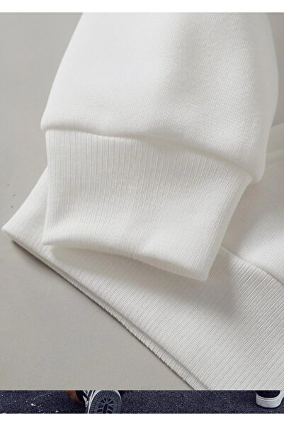 Deocept Унисекс бяла овърсайз суитшърт с качулка и червен пеперуда принт