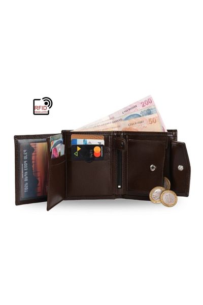 Walle's Polo Men's Model Sports Classic Brown Coin Compartment Two Compartment Wallet