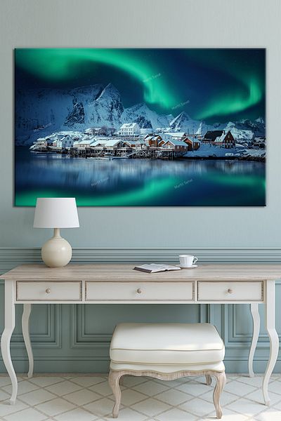 Morfil Sanat Atölyesi Northern Lights Anul Nou Anul Nou Anul Nou Natură Peisaj Decorativ Pânză (8 dimensiuni diferite)