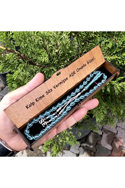 KANUNİ TESBİH Tocană de rugăciune cu ciucuri cu litere verde apă tăiate de orz