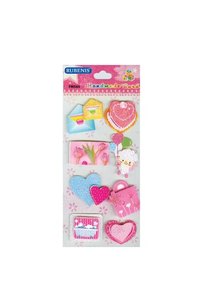 Rubenis Sticker 3 Boyutlu Simli-kalp-çanta-zarf-pasta Figürülü Fms-65