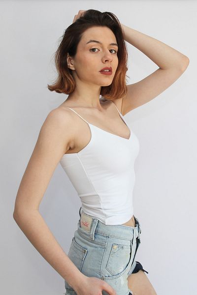 Rosse Butik Women's V-Neck White Rope Strap Crop Top