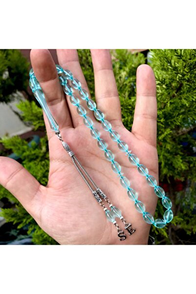 KANUNİ TESBİH Tocană de rugăciune cu ciucuri cu litere verde apă tăiate de orz