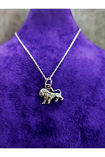 sarıyer silver Aslan Figürlü 925 Ayar Gümüş Kolye Ucu Ve Gümüş Zincir Aslan B...