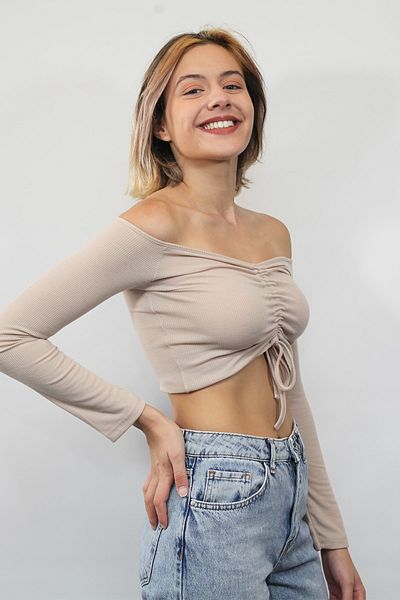 Rosse Butik Γυναικεία Πλεκτή Μπλούζα με Πέτρα μπροστά με κορδόνι