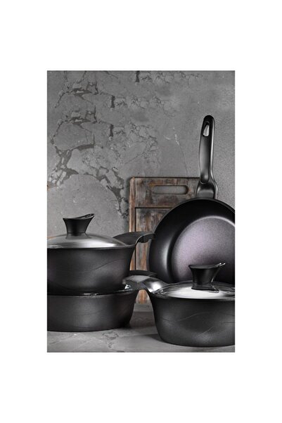 Kütahya Porselen Kütahya 7 Parça Lıdya Granit Tencere Seti Siyah