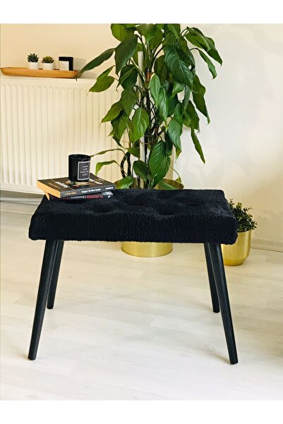 WEBPANYA Gürgen Retro Ahşap Siyah Ayaklı Handmade Siyah Pofidik Puf Bench Koltuk Sandalye Wpprobench