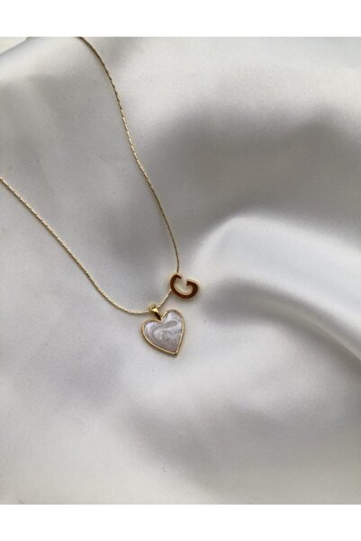 Asia by Leuvoié Kadın Altın Kaplama Sedef Kalpli G Harfli Kolye