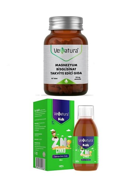 VeNatura Magnesium Bisglicinate - 60 Tablets Food Supplement + 100MlZinc Food Supplement for Kids