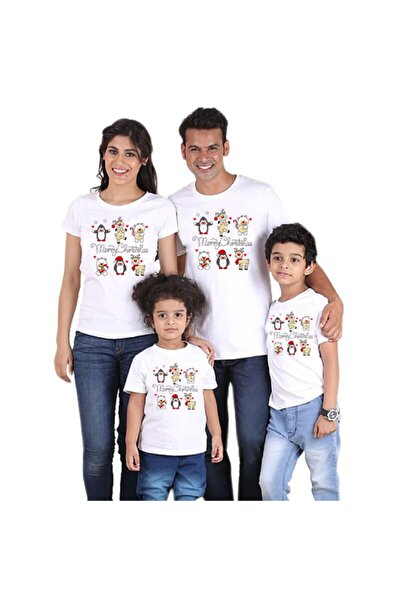 HediyeMania 4lü Yılbaşı Aile Kombini Tişört Seti Anne Baba Çocuklar Için Tshirt
