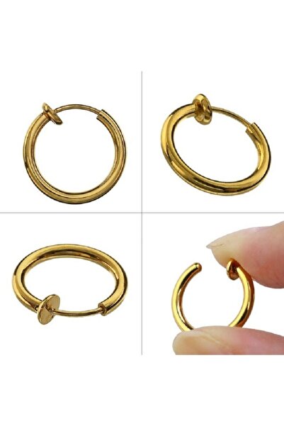 TakıConcept Altın Renk Piercing Çift Küpe Burun Dudak Kulak Sahte Sıkıştırmalı Deliksiz