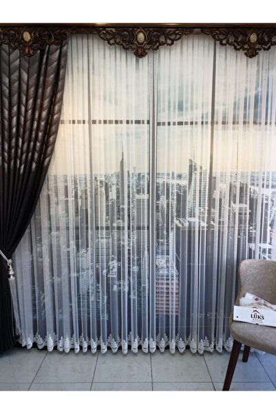 lüks House Lüks Grek Etek Tül Perde Brillant Desenli 8. Normal Pile 1e 2.5