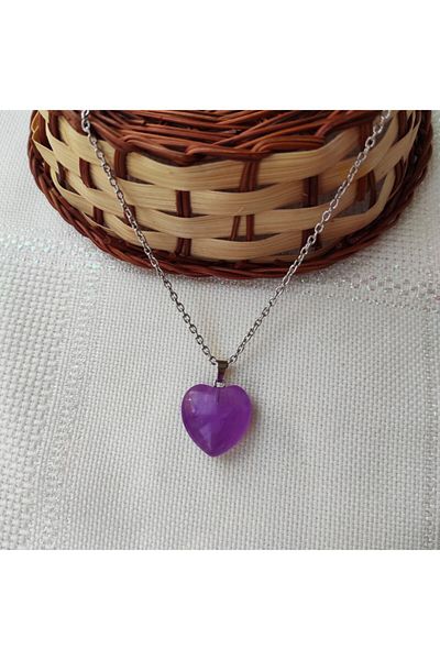 ByKolyeucum Natural Heart Cut Amethyst Stone Necklace