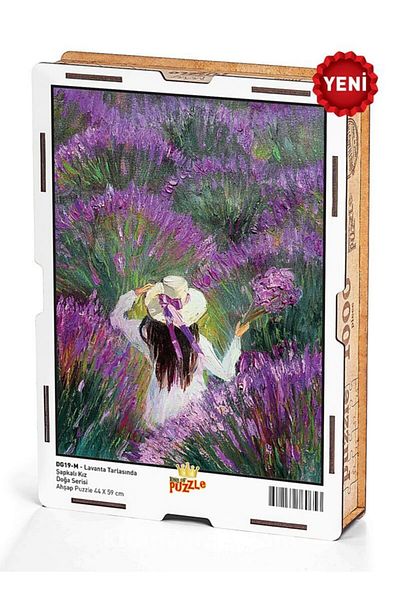 King Of Puzzle Girl with Hat in the Lavender Field Wooden Puzzle 1000 Pieces