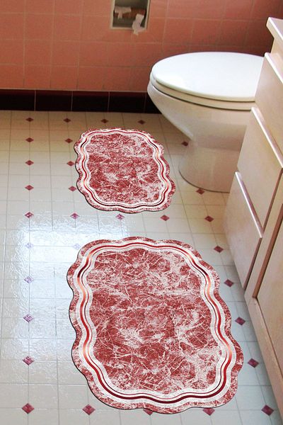 Alanur Home Laser Cut Djt 2 Pack Πλενόμενη αντιολισθητική βάση Χαλάκι μπάνιου Σετ Τουαλέτας 203 Φιγούρες Κόκκινο
