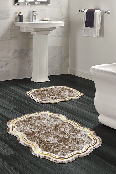 Alanur Home Laser Cut Djt 2 Pack Πλενόμενη αντιολισθητική βάση Χαλάκι μπάνιου Σετ Τουαλέτας 203 Φιγούρα Καφέ