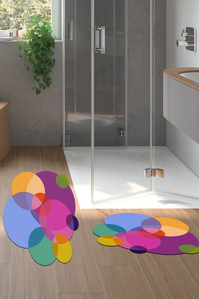 Alanur Home Laser Cut Djt 2 τεμαχίων πλενόμενη αντιολισθητική βάση Χαλάκι μπάνιου Σετ καθίσματος τουαλέτας S6509 Figured Colorful