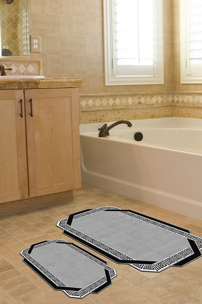 Alanur Home Laser Cut Djt 2 Pack Πλενόμενη αντιολισθητική βάση Χαλάκι μπάνιου Σετ Τουαλέτας 181m Figured Grey
