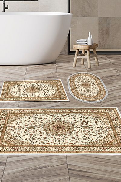 Alanur Home Eko Trend Djt Σετ πατάκι μπάνιου με αντιολισθητική βάση 3 τεμαχίων που πλένεται P1372 Ottoman Brown