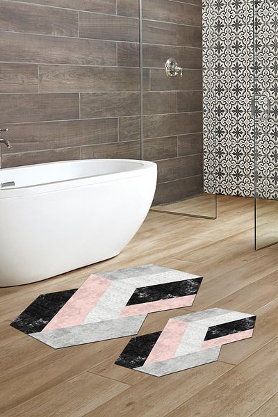 Alanur Home Laser Cut Djt 2 Pack Πλενόμενη αντιολισθητική βάση Χαλάκι μπάνιου Σετ Τουαλέτας 160m Μαύρο με σχήμα