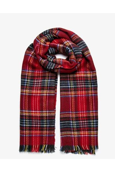 Mathilda Aksesuar Unisex Red Scottish Pattern Textured Scarf