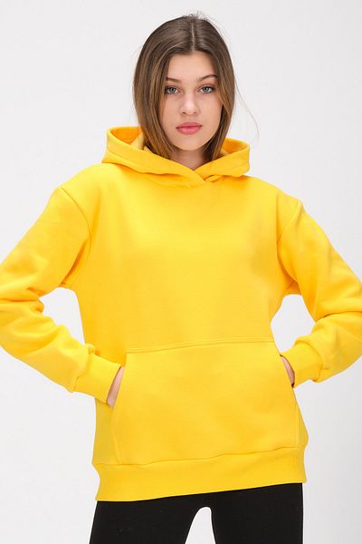 PUNKY CAT Γυναικείο φούτερ με κίτρινη κουκούλα Fleece Kangaroo Pocket Oversize