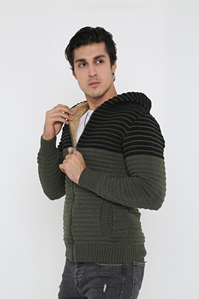 KMKkombin Double Colored Men's Cardigan - Fur Inside