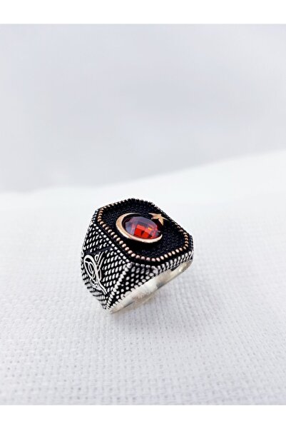 OniksGümüş Türk Bayraklı Büyük Yüzük