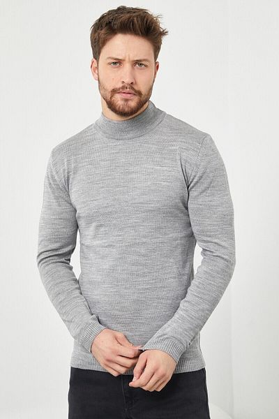 YNGMENCLASS Men's Gray Half Turtleneck Straight Sweater