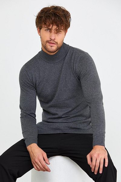 YNGMENCLASS Men's Basic Half Fishing Wool Knitwear Sweater Anthracite