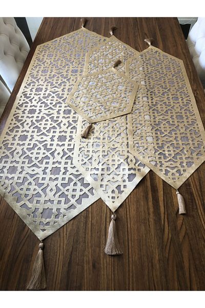 NURHAN HOME COLLECTION Νέο Σελτζούκο Μοντέλο Χρυσό Χρώμα Σετ Σαλονιού 4 τεμαχίων