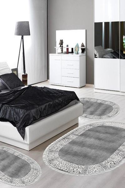 Alanur Home Eko Trend Djt Πλενόμενη αντιολισθητική βάση Οβάλ Σετ κρεβατοκάμαρας 3 τεμαχίων 1460 Μοντέρνο Γκρι