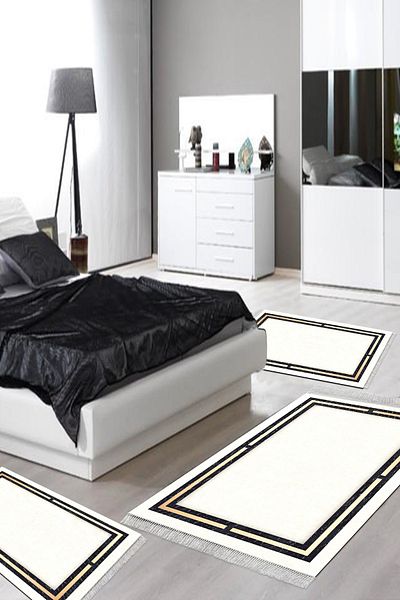 Alanur Home Eko Trend Djt Πλενόμενη αντιολισθητική βάση 3 τεμαχίων υπνοδωματίου F5006 Μοντέρνο Μπεζ