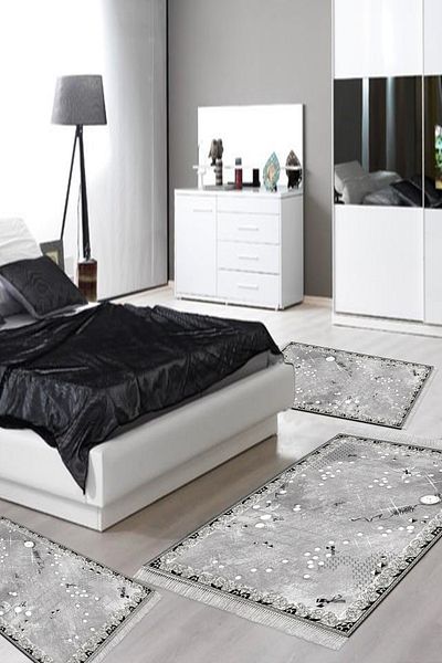Alanur Home Eko Trend Djt Πλενόμενη αντιολισθητική βάση 3 τεμαχίων κρεβατοκάμαρας Mu118 Modern Grey