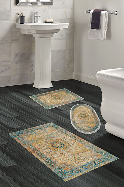 Alanur Home Eko Trend Djt Σετ πατάκι μπάνιου με αντιολισθητική βάση 3 τεμαχίων που πλένεται P1356 Vintage Turquoise