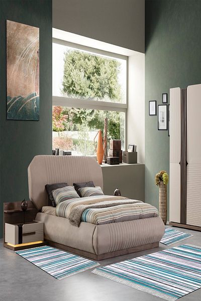 Alanur Home Eko Trend Djt Πλενόμενη αντιολισθητική βάση 3 τεμαχίων κρεβατοκάμαρας 1677 Gradient Turquoise