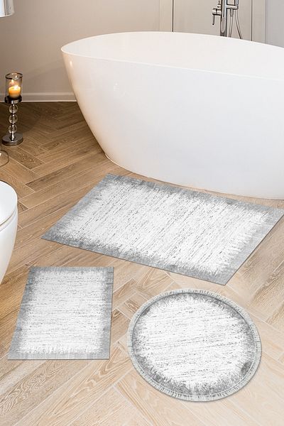 Alanur Home Eko Trend Djt 3-Pece Washable Non-Slip Σετ πατάκι μπάνιου 1342 Μοντέρνο Γκρι