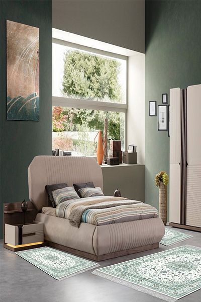 Alanur Home Eko Trend Djt Πλενόμενη Αντιολισθητική Βάση 3 τεμαχίων Υπνοδωμάτιο Σετ P1372 Ottoman Green