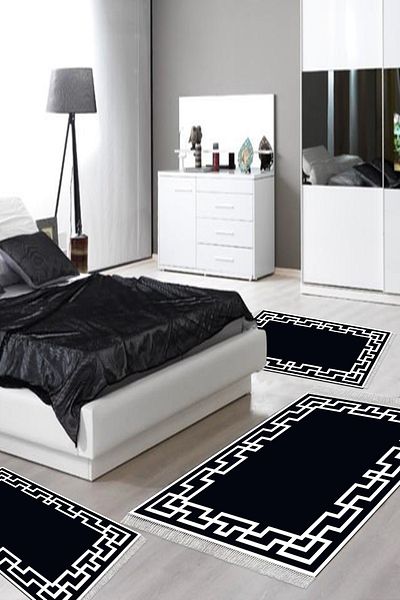 Alanur Home Eko Trend Djt Πλενόμενη αντιολισθητική βάση 3 τεμαχίων υπνοδωματίου F5035 Μοντέρνο Μαύρο