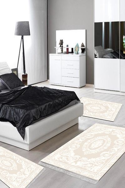 Alanur Home Eko Trend Djt Πλενόμενη Αντιολισθητική Βάση Οβάλ Σετ Υπνοδωματίου 3 τεμαχίων 747 Classic Beige