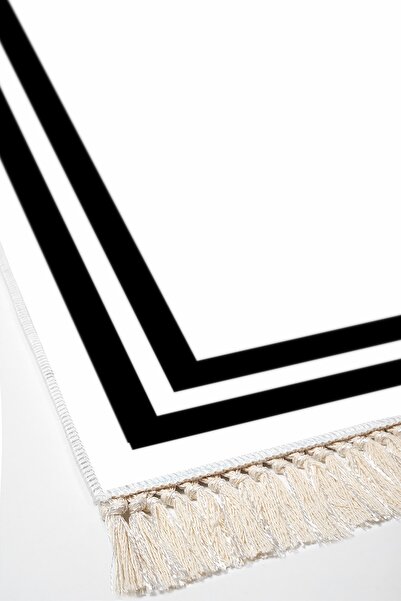 Alanur Home Eco Trend Djt Washable Non-Slip Base 3-Piece Bedroom Set 1696 with Border White Black