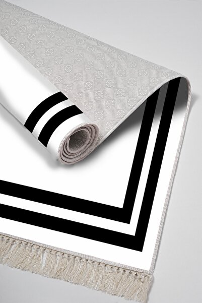 Alanur Home Eco Trend Djt Washable Non-Slip Base 3-Piece Bedroom Set 1696 with Border White Black