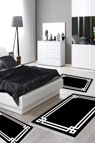 Alanur Home Eko Trend Djt Πλενόμενη αντιολισθητική βάση 3 τεμαχίων κρεβατοκάμαρας 1669 Μοντέρνο Μαύρο