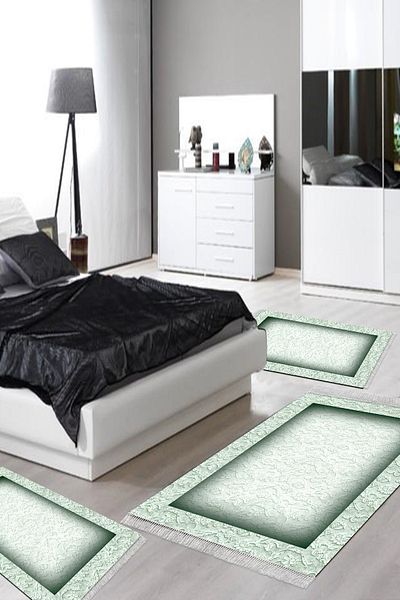 Alanur Home Eko Trend Djt Πλενόμενη αντιολισθητική βάση 3 τεμαχίων κρεβατοκάμαρας 767 πράσινο με περίγραμμα